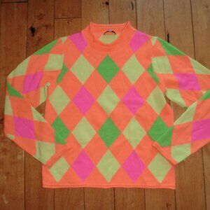 Opening Ceremony Fluorescent Neon Argyle Diamond 100% Merino Wool Knit Sweater L